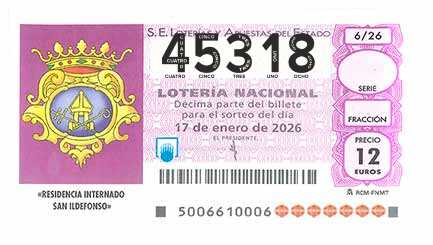 Décimo 45318 del sorteo 6-17/01/2026 Sábado