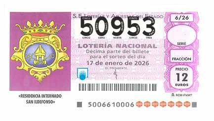 Décimo 50953 del sorteo 6-17/01/2026 Sábado