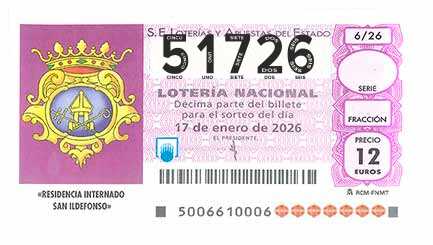 Décimo 51726 del sorteo 6-17/01/2026 Sábado