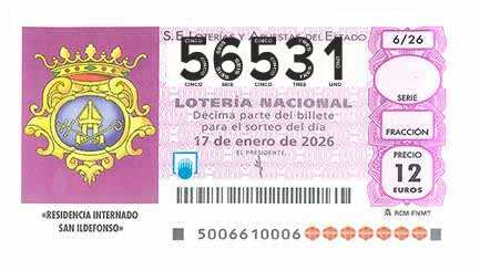 Décimo 56531 del sorteo 6-17/01/2026 Sábado