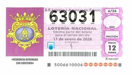 Décimo 63031 del sorteo 6-17/01/2026 Sábado