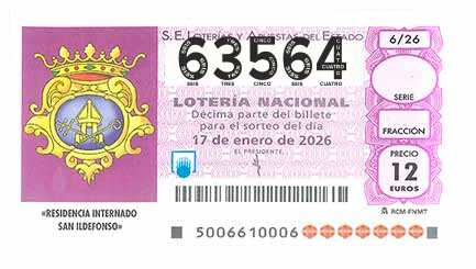 Décimo 63564 del sorteo 6-17/01/2026 Sábado