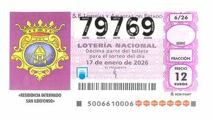 Décimo 79769 del sorteo 6-17/01/2026 Sábado