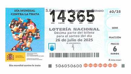 Décimo 14365 del sorteo 60-26/07/2025 Sábado