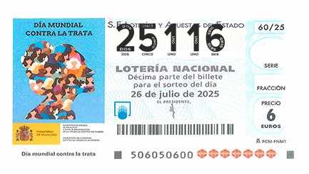 Décimo 25116 del sorteo 60-26/07/2025 Sábado