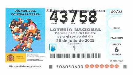 Décimo 43758 del sorteo 60-26/07/2025 Sábado