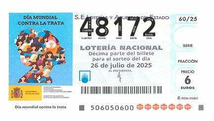 Décimo 48172 del sorteo 60-26/07/2025 Sábado