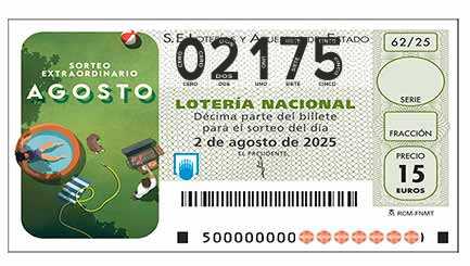 Décimo 02175 del sorteo 62-02/08/2025 Sábado