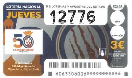 Décimo 12776 del sorteo 63-07/08/2025 Jueves