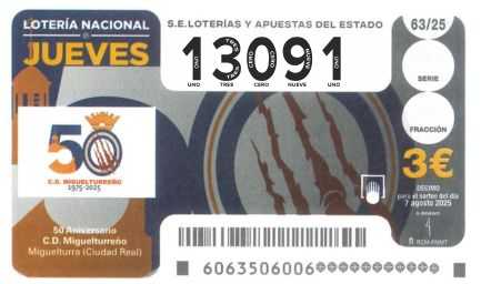 Décimo 13091 del sorteo 63-07/08/2025 Jueves