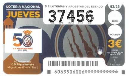 Décimo 37456 del sorteo 63-07/08/2025 Jueves
