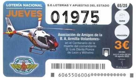 Décimo 01975 del sorteo 65-14/08/2025 Jueves