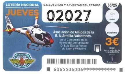 Décimo 02027 del sorteo 65-14/08/2025 Jueves