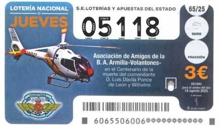 Décimo 05118 del sorteo 65-14/08/2025 Jueves