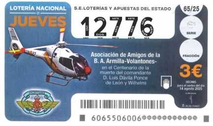Décimo 12776 del sorteo 65-14/08/2025 Jueves