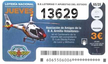 Décimo 13629 del sorteo 65-14/08/2025 Jueves