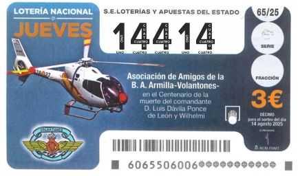 Décimo 14414 del sorteo 65-14/08/2025 Jueves