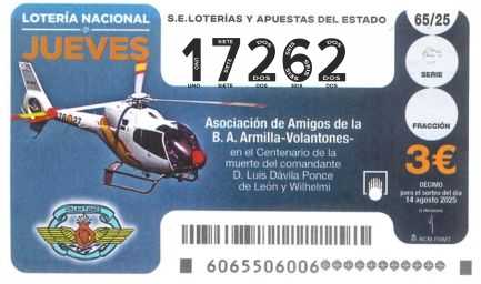 Décimo 17262 del sorteo 65-14/08/2025 Jueves