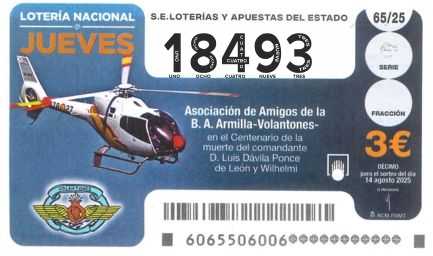 Décimo 18493 del sorteo 65-14/08/2025 Jueves