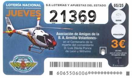 Décimo 21369 del sorteo 65-14/08/2025 Jueves