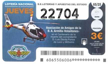 Décimo 22704 del sorteo 65-14/08/2025 Jueves