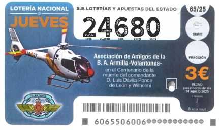 Décimo 24680 del sorteo 65-14/08/2025 Jueves