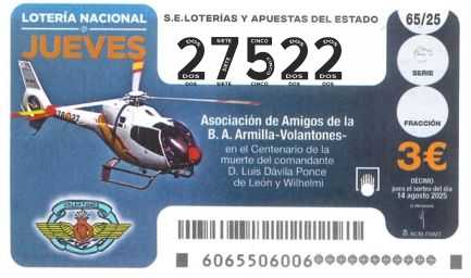 Décimo 27522 del sorteo 65-14/08/2025 Jueves