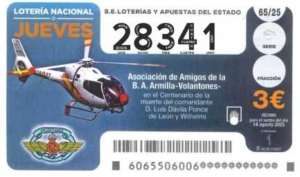 Décimo 28341 del sorteo 65-14/08/2025 Jueves