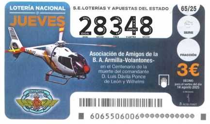 Décimo 28348 del sorteo 65-14/08/2025 Jueves