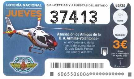 Décimo 37413 del sorteo 65-14/08/2025 Jueves