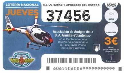Décimo 37456 del sorteo 65-14/08/2025 Jueves