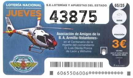 Décimo 43875 del sorteo 65-14/08/2025 Jueves