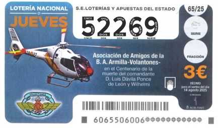 Décimo 52269 del sorteo 65-14/08/2025 Jueves