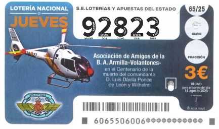 Décimo 92823 del sorteo 65-14/08/2025 Jueves