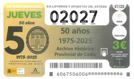 Décimo 02027 del sorteo 67-21/08/2025 Jueves