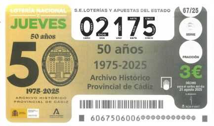 Décimo 02175 del sorteo 67-21/08/2025 Jueves