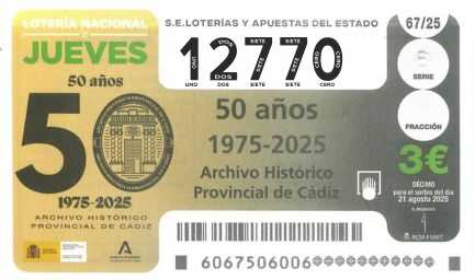 Décimo 12770 del sorteo 67-21/08/2025 Jueves