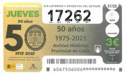 Décimo 17262 del sorteo 67-21/08/2025 Jueves