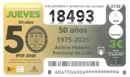 Décimo 18493 del sorteo 67-21/08/2025 Jueves