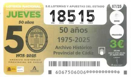 Décimo 18515 del sorteo 67-21/08/2025 Jueves