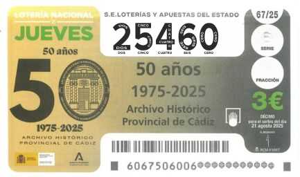 Décimo 25460 del sorteo 67-21/08/2025 Jueves