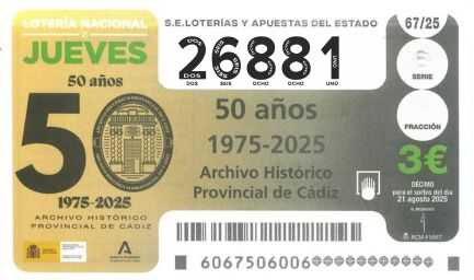Décimo 26881 del sorteo 67-21/08/2025 Jueves