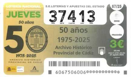 Décimo 37413 del sorteo 67-21/08/2025 Jueves