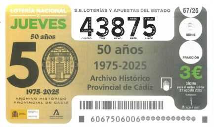 Décimo 43875 del sorteo 67-21/08/2025 Jueves