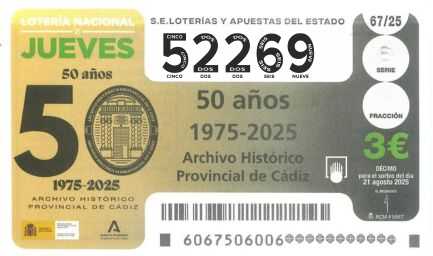 Décimo 52269 del sorteo 67-21/08/2025 Jueves