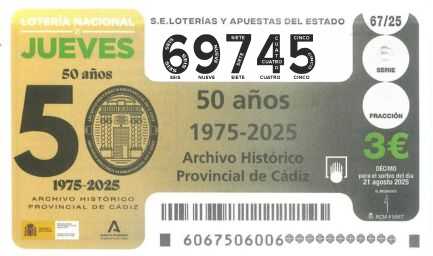 Décimo 69745 del sorteo 67-21/08/2025 Jueves