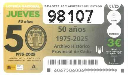 Décimo 98107 del sorteo 67-21/08/2025 Jueves