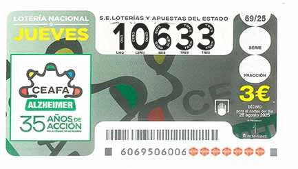 Décimo 10633 del sorteo 69-28/08/2025 Jueves