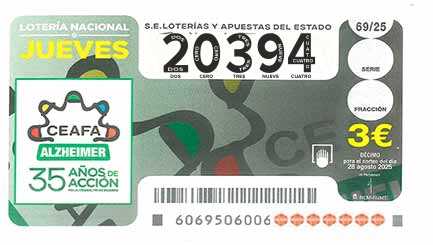 Décimo 20394 del sorteo 69-28/08/2025 Jueves