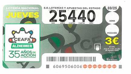Décimo 25440 del sorteo 69-28/08/2025 Jueves